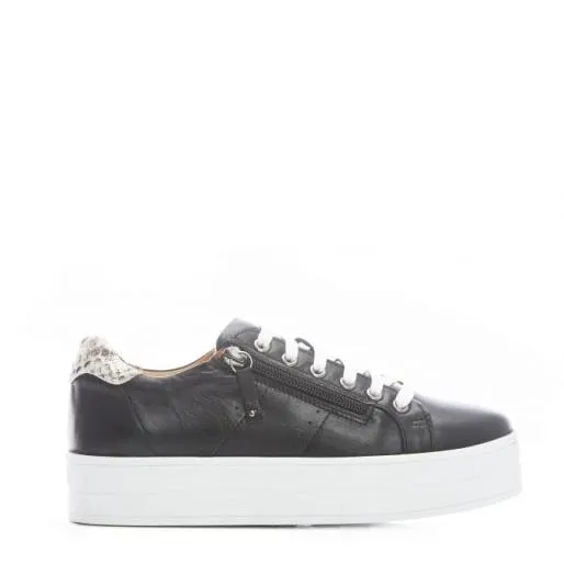 BGlazie Black Snake Leather Women Moda In Pelle Platform Trainers