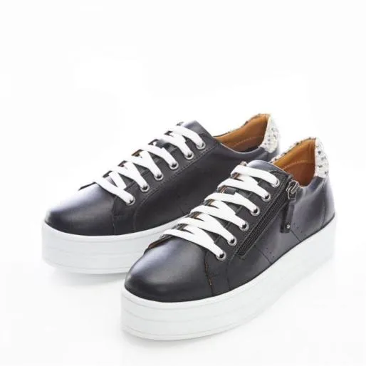 BGlazie Black Snake Leather Women Moda In Pelle Platform Trainers