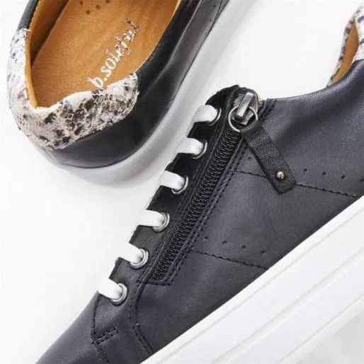 BGlazie Black Snake Leather Women Moda In Pelle Platform Trainers