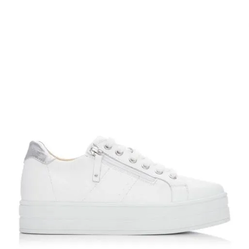 BGlazie White 8211 Silver Leather Women Moda In Pelle Platform Trainers