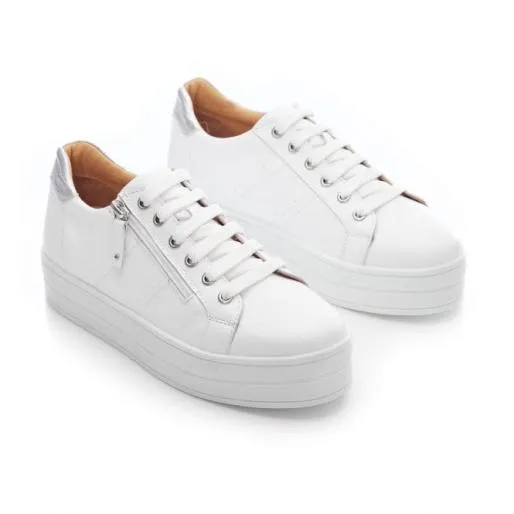 BGlazie White 8211 Silver Leather Women Moda In Pelle Platform Trainers
