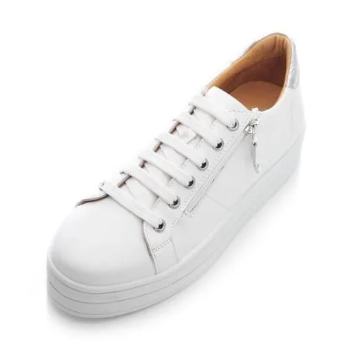 BGlazie White 8211 Silver Leather Women Moda In Pelle Platform Trainers