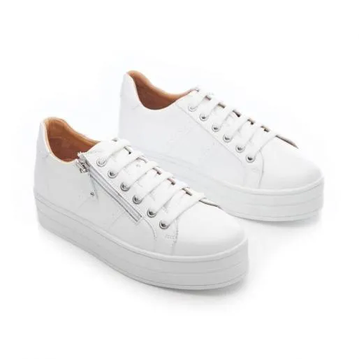 BGlazie White Leather Women Moda In Pelle Platform Trainers