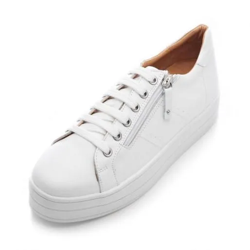 BGlazie White Leather Women Moda In Pelle Platform Trainers