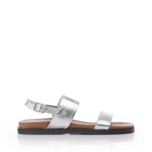 BJune Silver Leather Women Moda In Pelle Flat Sandals