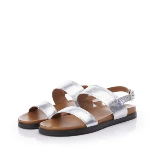 BJune Silver Leather Women Moda In Pelle Flat Sandals BJune Silver Leather Women Moda In Pelle Flat Sandals