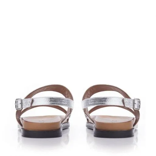 BJune Silver Leather Women Moda In Pelle Flat Sandals BJune Silver Leather Women Moda In Pelle Flat Sandals