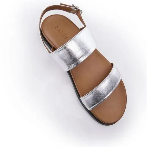 BJune Silver Leather Women Moda In Pelle Flat Sandals BJune Silver Leather Women Moda In Pelle Flat Sandals
