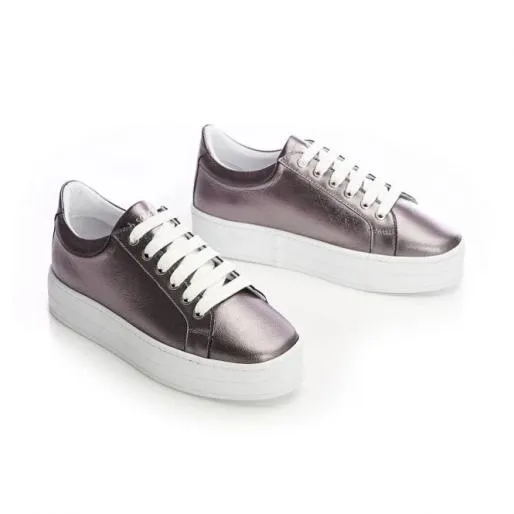 B Kendall Pewter Leather Women Moda In Pelle Platform Trainers