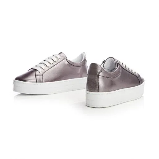 B Kendall Pewter Leather Women Moda In Pelle Platform Trainers