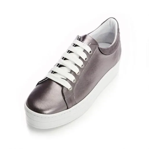 B Kendall Pewter Leather Women Moda In Pelle Platform Trainers