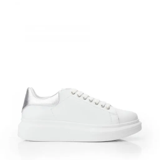 BLovi White 8211 Silver Leather Women Moda In Pelle Platform Trainers