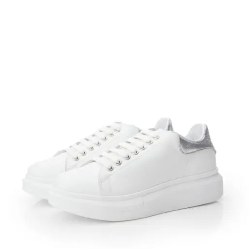BLovi White 8211 Silver Leather Women Moda In Pelle Platform Trainers
