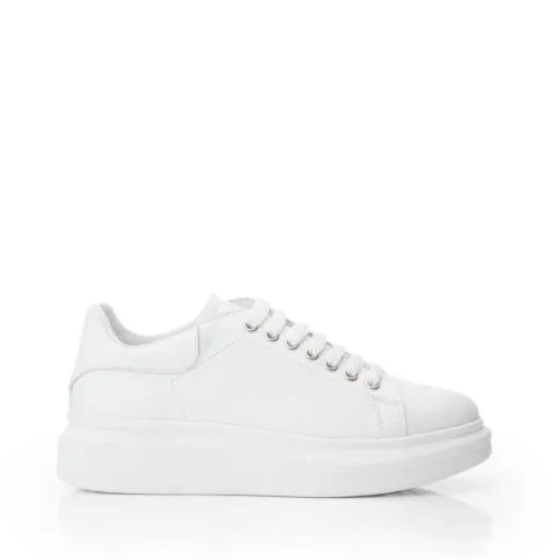 BLovi White Leather Women Moda In Pelle Platform Trainers