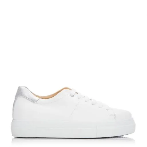BNoho White Leather Women Moda In Pelle Platform Trainers
