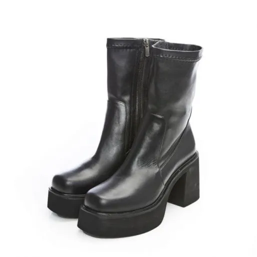 B Tia Black Leather Women Moda In Pelle Chunky Boots B Tia Black Leather Women Moda In Pelle Chunky Boots