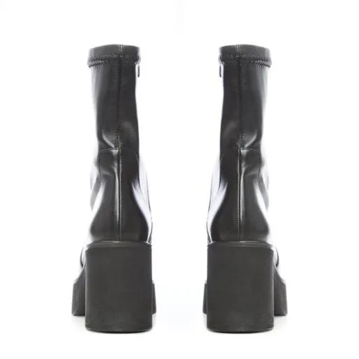 B Tia Black Leather Women Moda In Pelle Chunky Boots B Tia Black Leather Women Moda In Pelle Chunky Boots