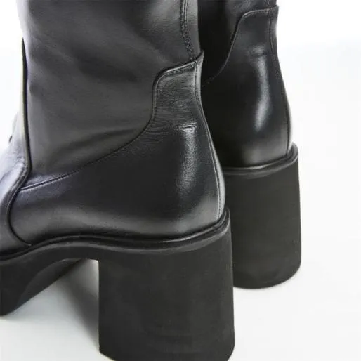 B Tia Black Leather Women Moda In Pelle Chunky Boots B Tia Black Leather Women Moda In Pelle Chunky Boots