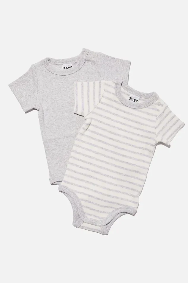 Baby Rompers and All In Ones Cotton On 2 Pack Essentials Short Sleeve Bubbysuit Cloud Marle