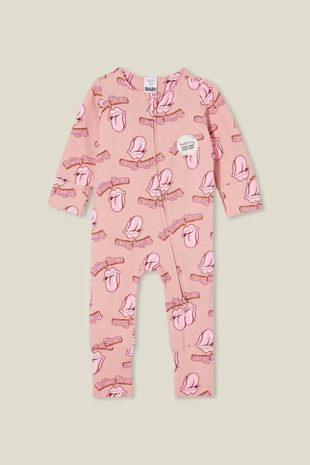 Baby Rompers and All In Ones Cotton On The Billie Long Sleeve Zip Romper License Lcn Bra Zephyrrolling Stones Logo