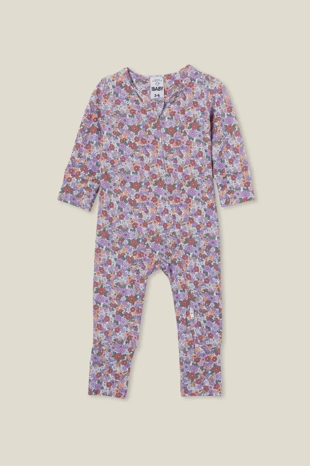 Baby Rompers and All In Ones Cotton On The Billie Long Sleeve Zip Romper Vanillaclay Pigeon Claire Floral
