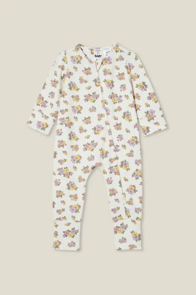 Baby Rompers and All In Ones Cotton On The Billie Long Sleeve Zip Romper Vanillavintage Lilac Ava Floral