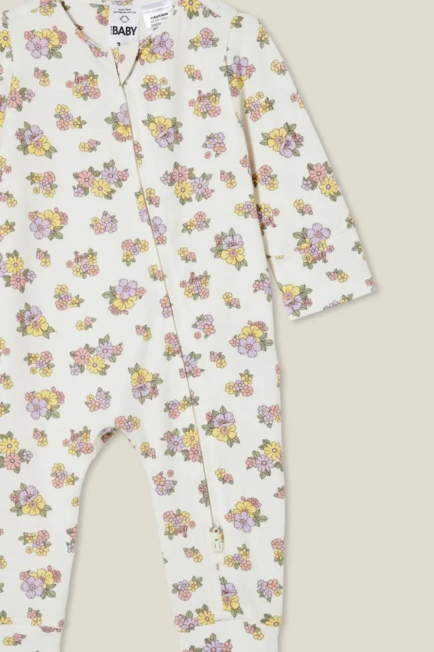 Baby Rompers and All In Ones Cotton On The Billie Long Sleeve Zip Romper Vanillavintage Lilac Ava Floral