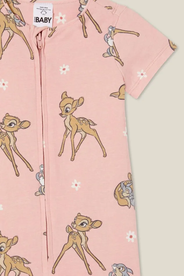 Baby Rompers and All In Ones Cotton On The Billie Short Sleeve Zip Romper License Lcn Dis Zephyrbotanical Bambi