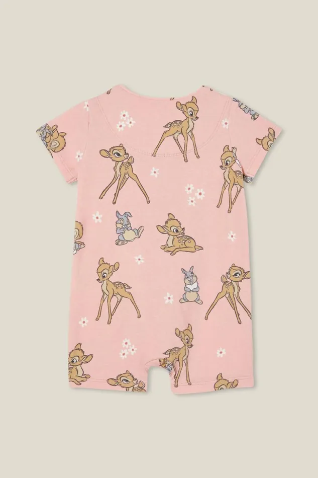 Baby Rompers and All In Ones Cotton On The Billie Short Sleeve Zip Romper License Lcn Dis Zephyrbotanical Bambi