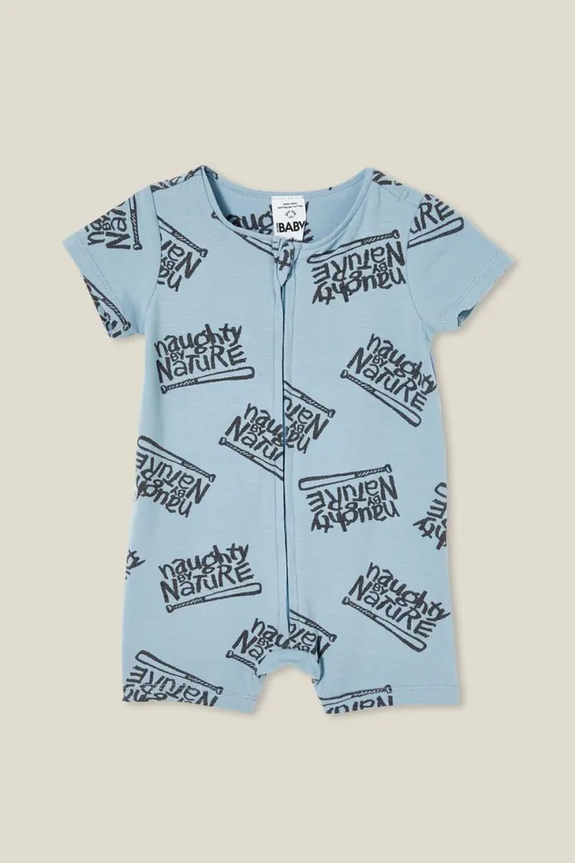 Baby Rompers and All In Ones Cotton On The Billie Short Sleeve Zip Romper License Lcn Nbn Dusty Bluenaughty By Nature