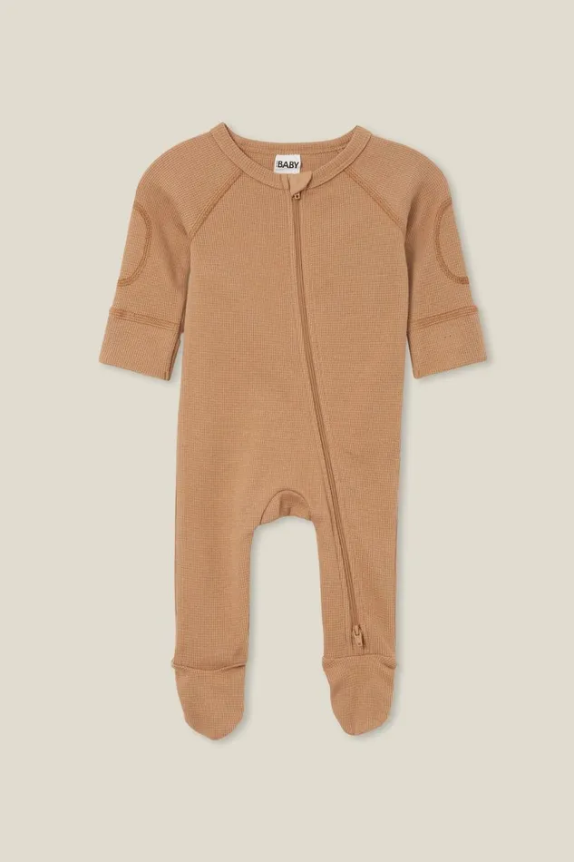 Baby Rompers and All In Ones Cotton On The Long Sleeve Waffle Romper Usa Taupy Brown