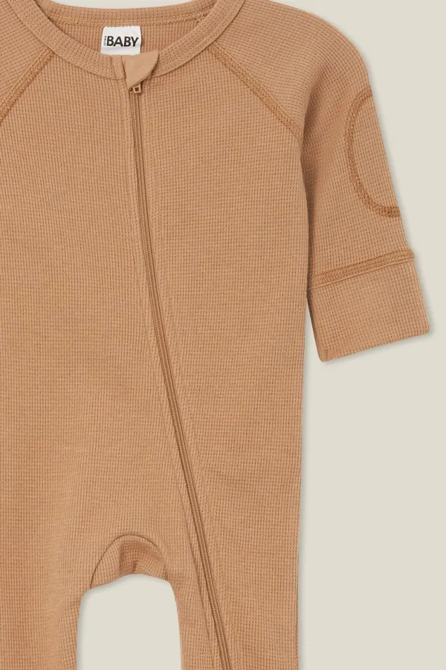 Baby Rompers and All In Ones Cotton On The Long Sleeve Waffle Romper Usa Taupy Brown