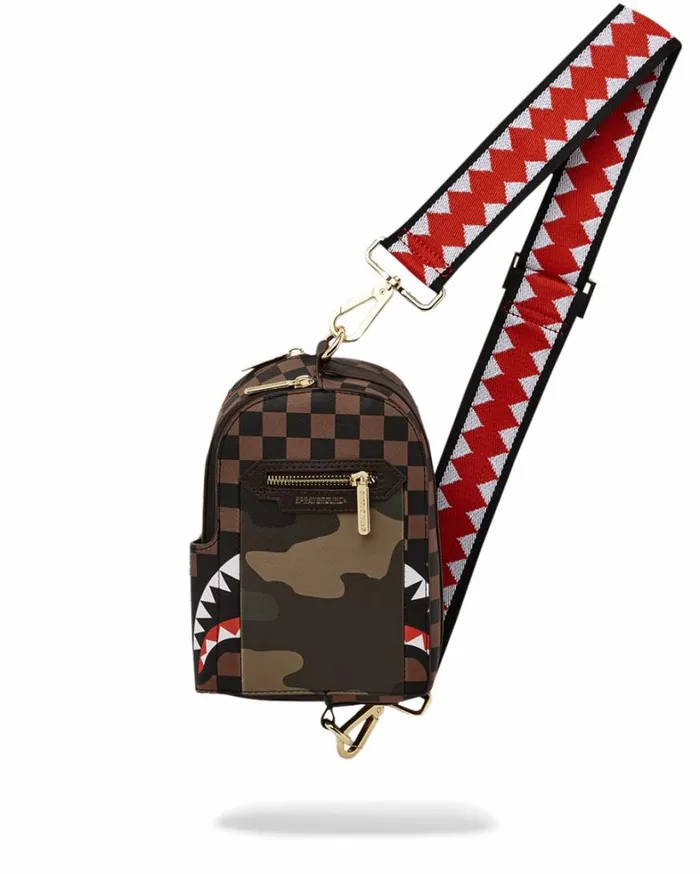 Bags SPRAYGROUND EXTERIOR GOLD ZIP POCKET SHARKS IN PARIS BACKPACK SLING