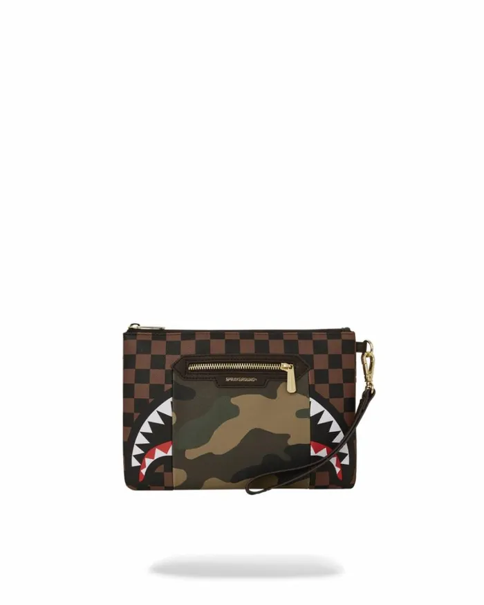 Bags SPRAYGROUND EXTERIOR GOLD ZIP POCKET SHARKS IN PARIS CROSSOVER CLUTCH