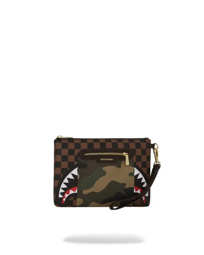 Bags SPRAYGROUND EXTERIOR GOLD ZIP POCKET SHARKS IN PARIS CROSSOVER CLUTCH