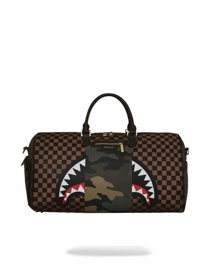Bags SPRAYGROUND EXTERIOR GOLD ZIP POCKET SHARKS IN PARIS DUFFLE