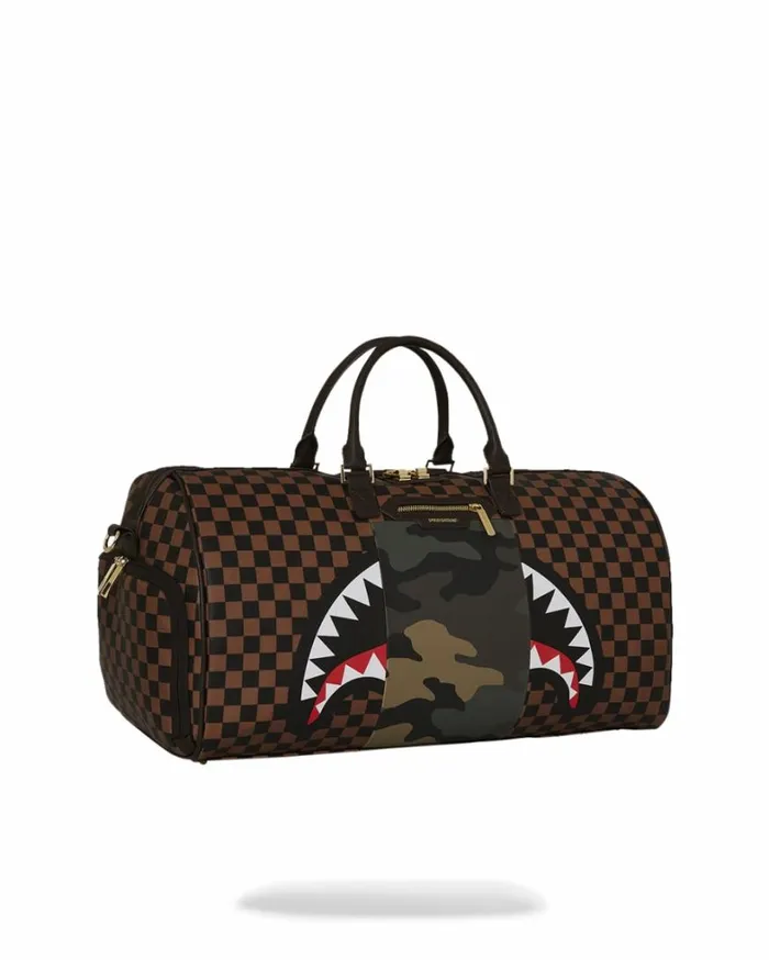 Bags SPRAYGROUND EXTERIOR GOLD ZIP POCKET SHARKS IN PARIS DUFFLE