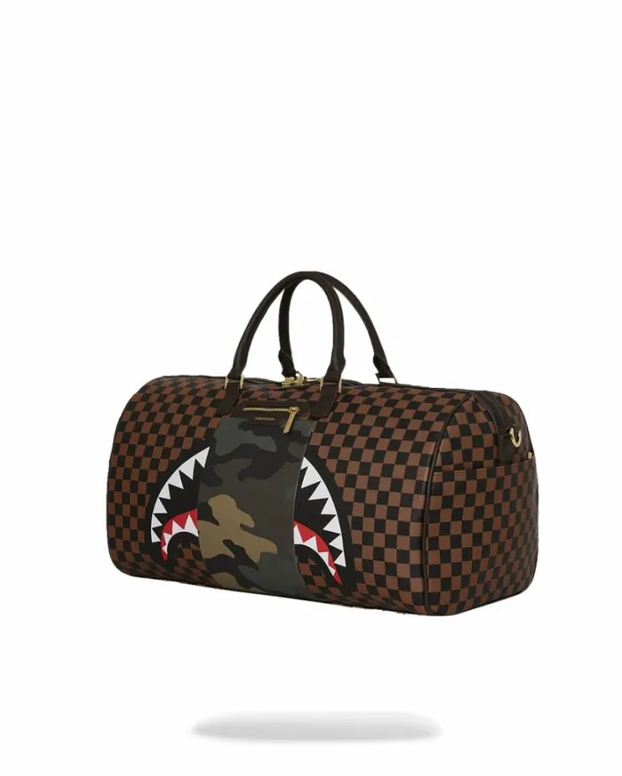 Bags SPRAYGROUND EXTERIOR GOLD ZIP POCKET SHARKS IN PARIS DUFFLE