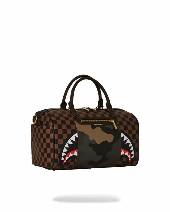 Bags SPRAYGROUND EXTERIOR GOLD ZIP POCKET SHARKS IN PARIS MINI DUFFLE