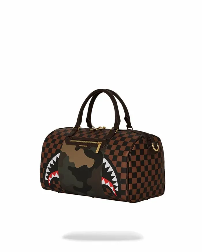 Bags SPRAYGROUND EXTERIOR GOLD ZIP POCKET SHARKS IN PARIS MINI DUFFLE