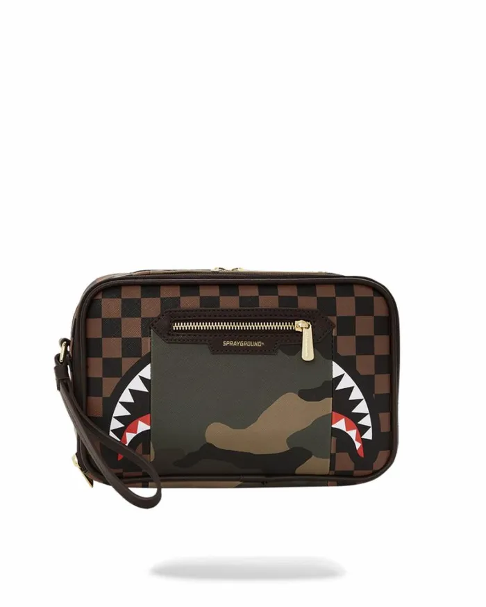 Bags SPRAYGROUND EXTERIOR GOLD ZIP POCKET SHARKS IN PARIS TOILETRY BRICKSIDE BAG