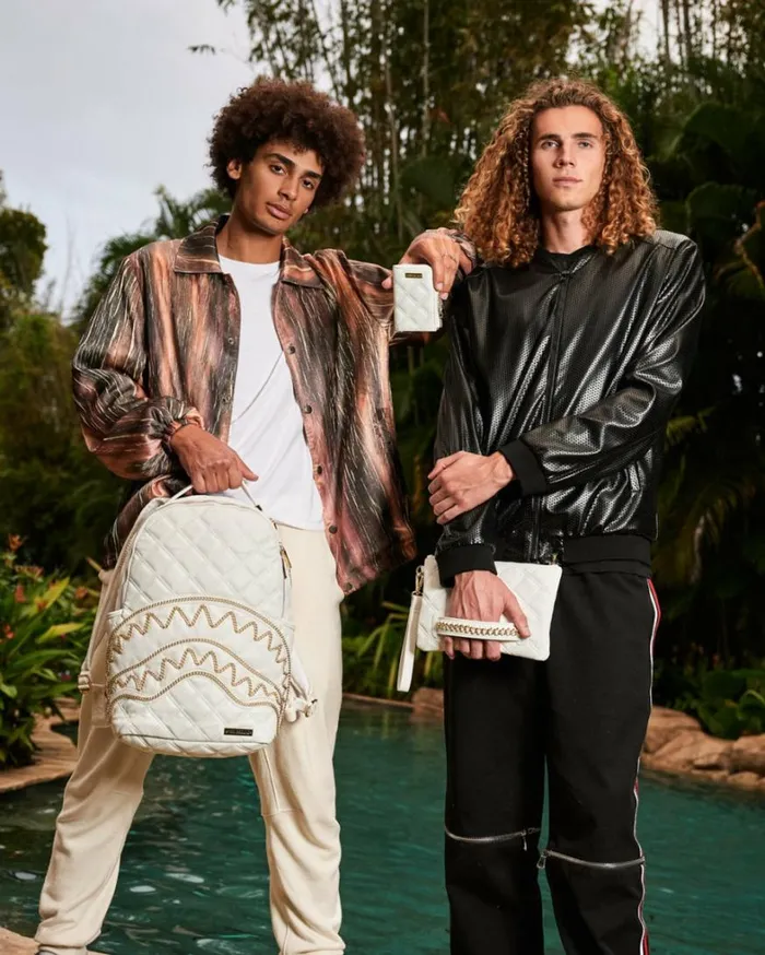 Bags SPRAYGROUND RIVIERA LE BLANC GOLD CHAIN SHARK CROSSOVER CLUTCH