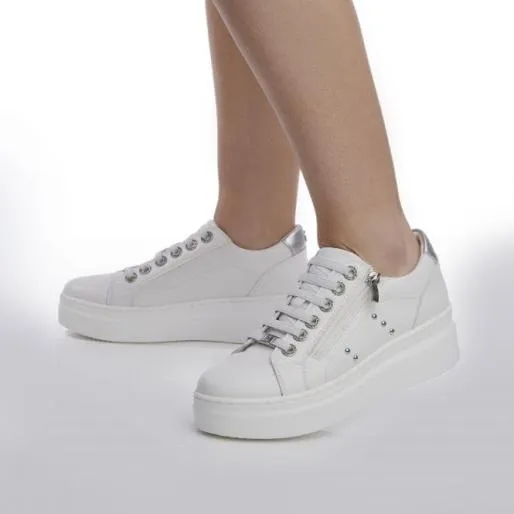 Bailee White 8211 Silver Porvair Women Moda In Pelle Platform Trainers