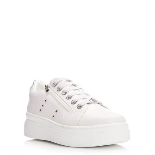 Bailee White 8211 Silver Porvair Women Moda In Pelle Platform Trainers