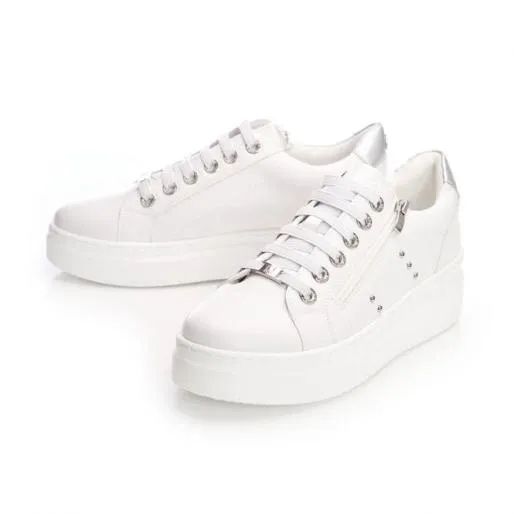 Bailee White 8211 Silver Porvair Women Moda In Pelle Platform Trainers