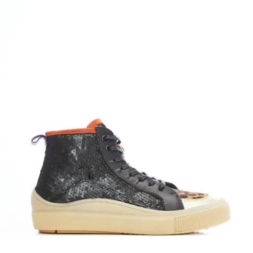Beatryce Black Sequin Women Moda In Pelle HighTop Trainers