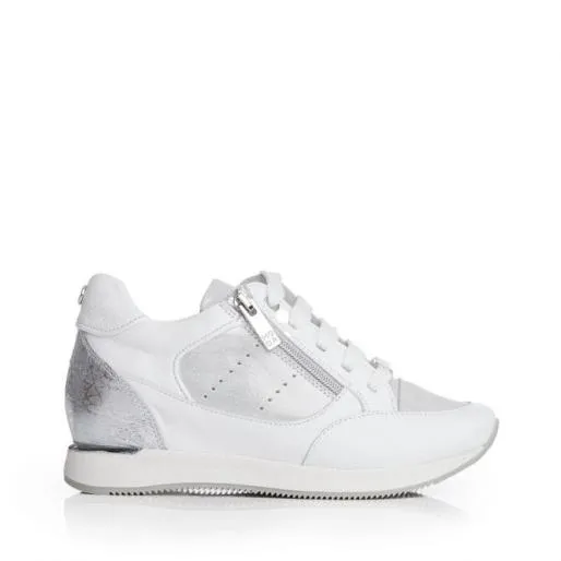 Belucci White 8211 Silver Leather Women Moda In Pelle White Trainers