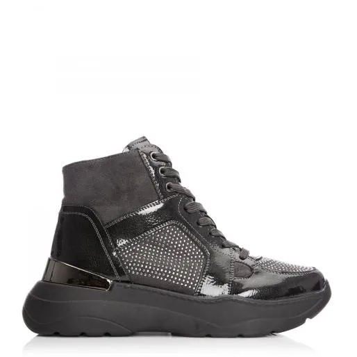 Belus Dark Grey Porvair Women Moda In Pelle Chunky Trainers