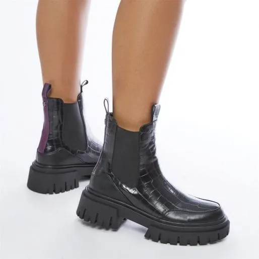 Berra Black Patent Mocc Croc Women Moda In Pelle Ankle Boots Berra Black Patent Mocc Croc Women Moda In Pelle Ankle Boots