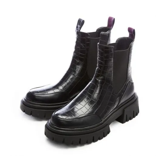 Berra Black Patent Mocc Croc Women Moda In Pelle Ankle Boots Berra Black Patent Mocc Croc Women Moda In Pelle Ankle Boots